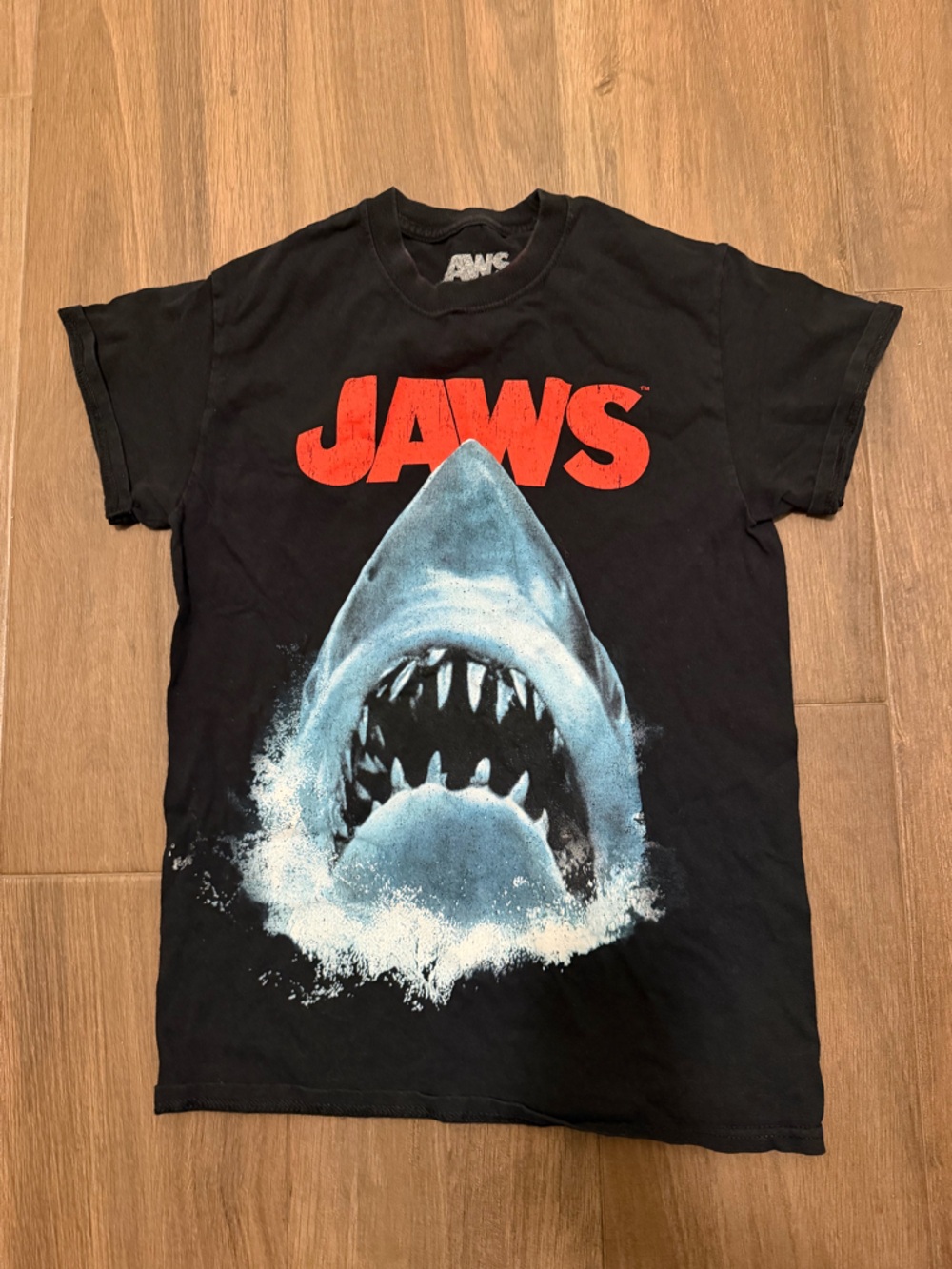 Jaws Graphic Tee with Shark Print - Black & Red